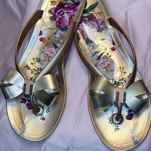 Ted Baker London Metallic Rose Gold Bow Sandals